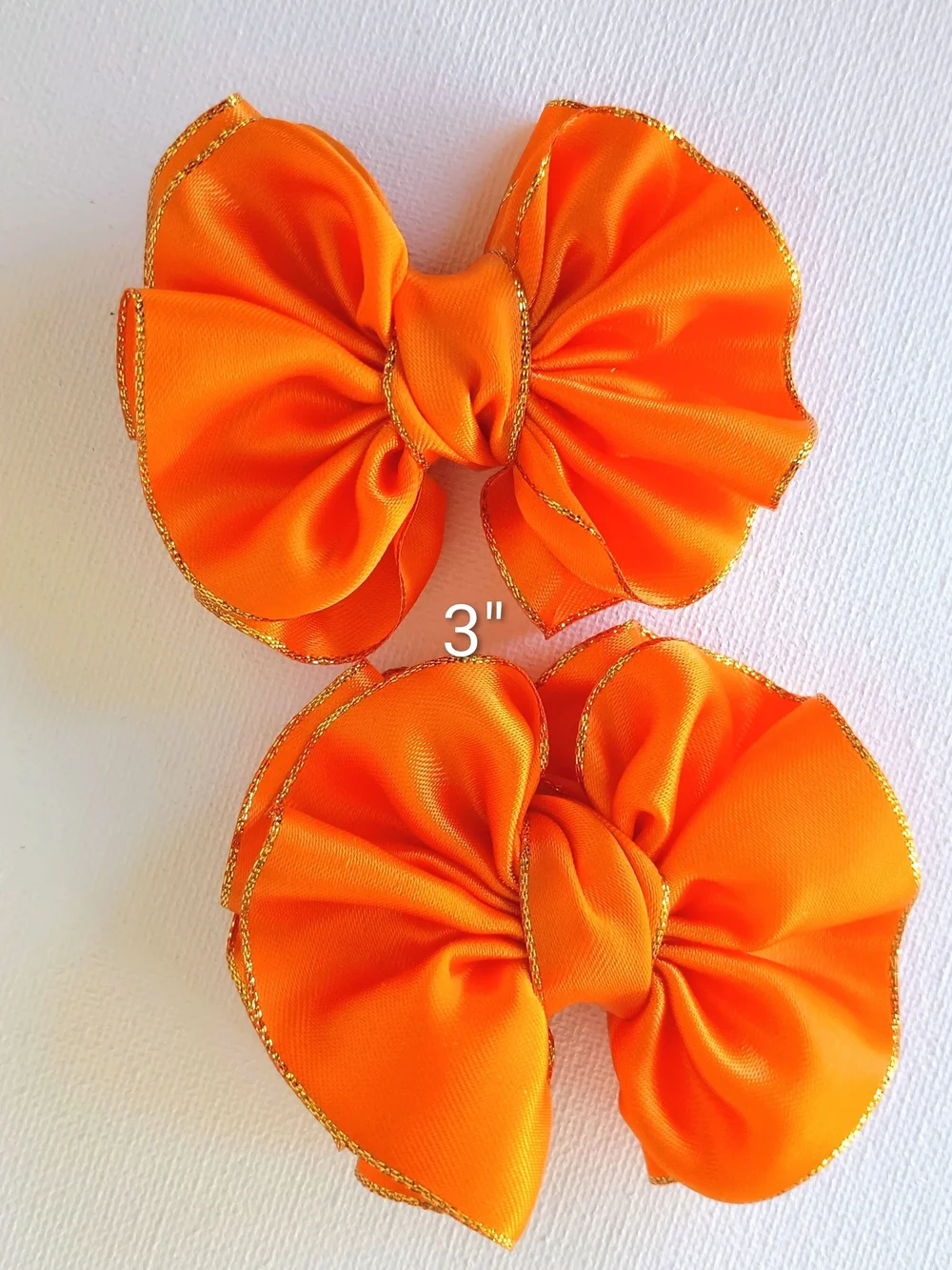 Orange Pearl & Lace Kids Hair Clip Set with Satin Bows